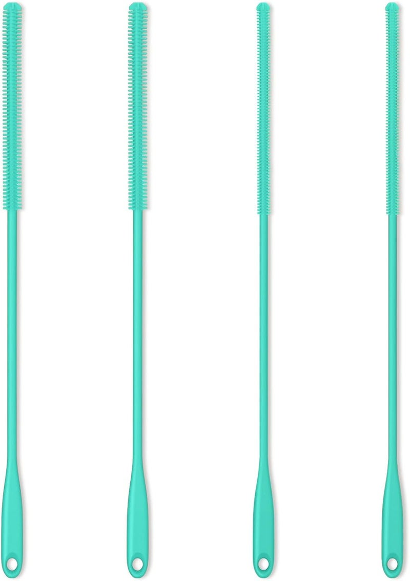 Purtribe Silicone Straw Brush 4 Pack - (2 Small, 2 Wide) - 10 Inches Reusable Straw Cleaner, Pipe Cleaners, Straw Cleaning Tool for Drinking Straws, Pipes, Tubes, Glass and Detailing (Teal) - Image 1